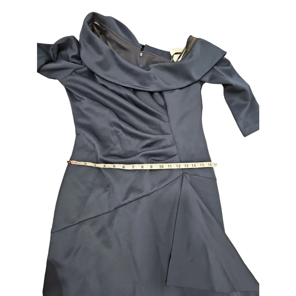XCAPE Stretch Scuba Crepe Off-the-Shoulder Long Sleeve Mermaid Gown Navy, 16 - Picture 10 of 12